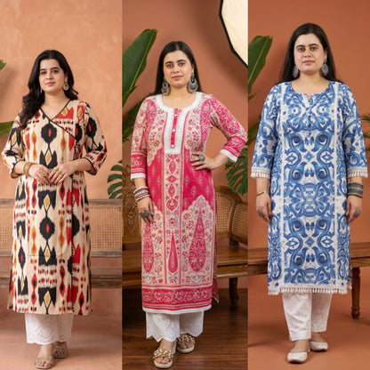 Airy Cotton Long Kurti Combo of three