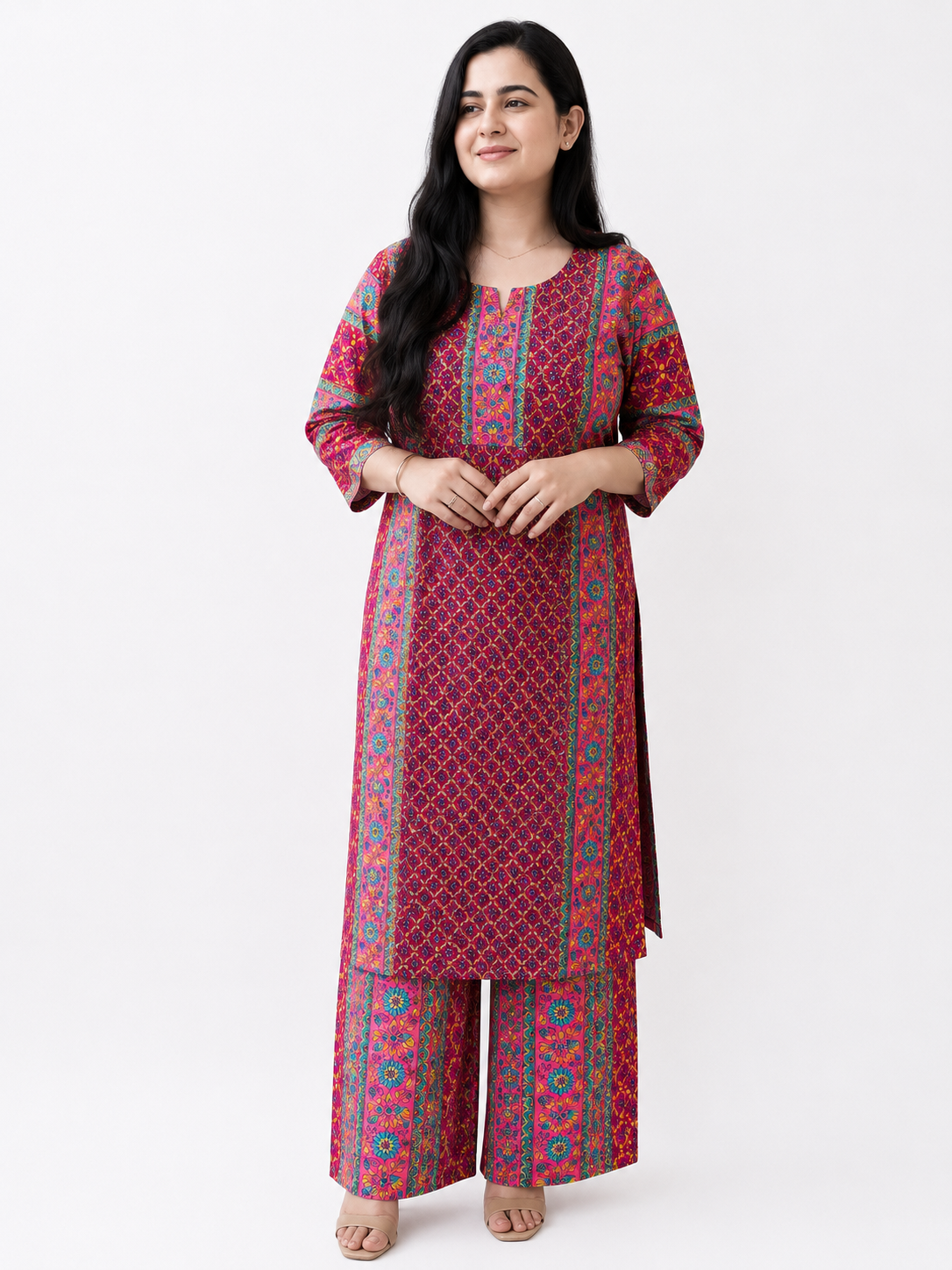 Gulzar printed cotton cord set pink