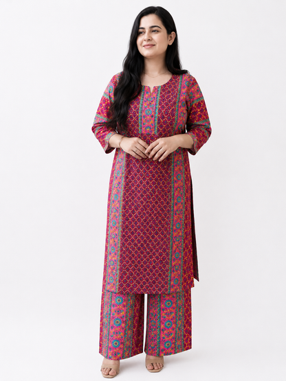 Gulzar printed cotton suit set pink