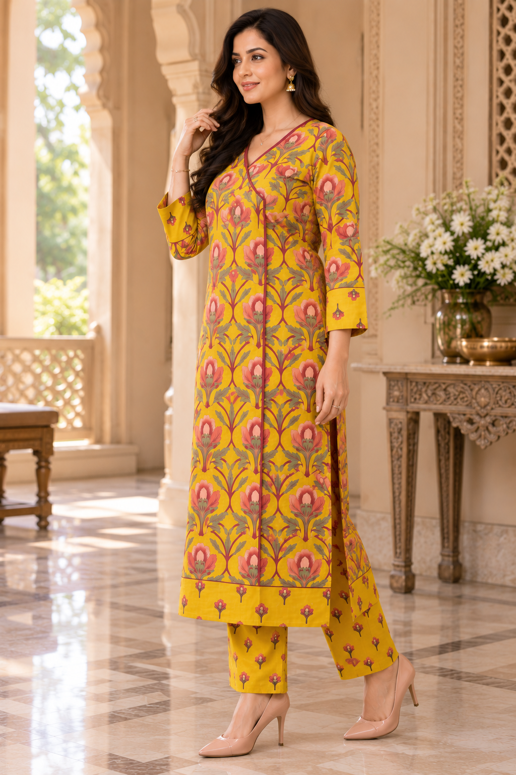 Ruhani Cotton kurta set for women yellow
