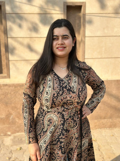 Anarkali cotton kalamkari kurti for perfect for office & daily wear - Black