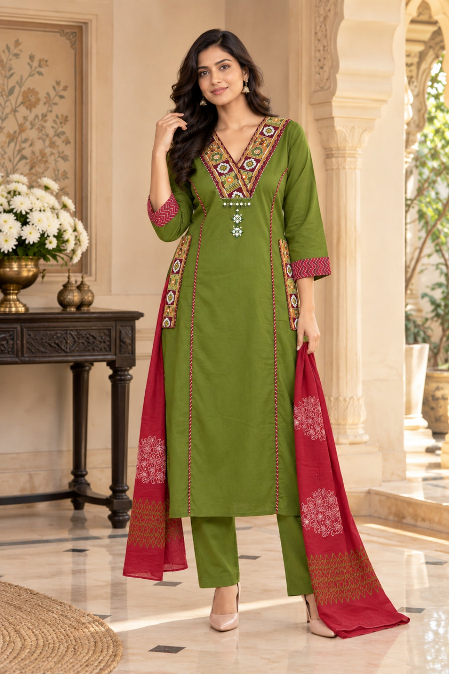 NAZAKAT cotton kurta set with pants & dupatta