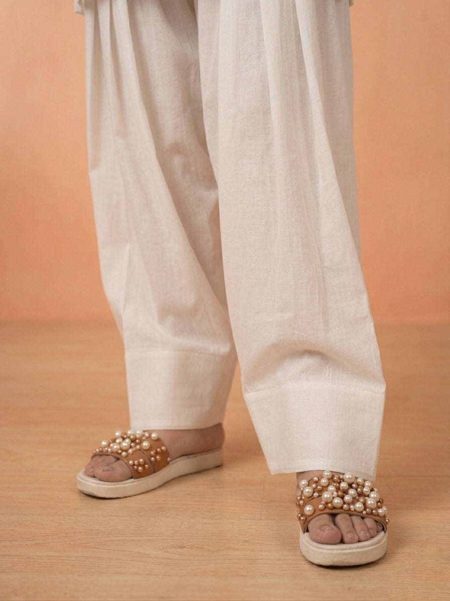 COTTON FARSHI SALWAR WHITE