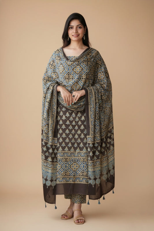Modal Silk Ajrakh 2 Piece Unstitched Suit