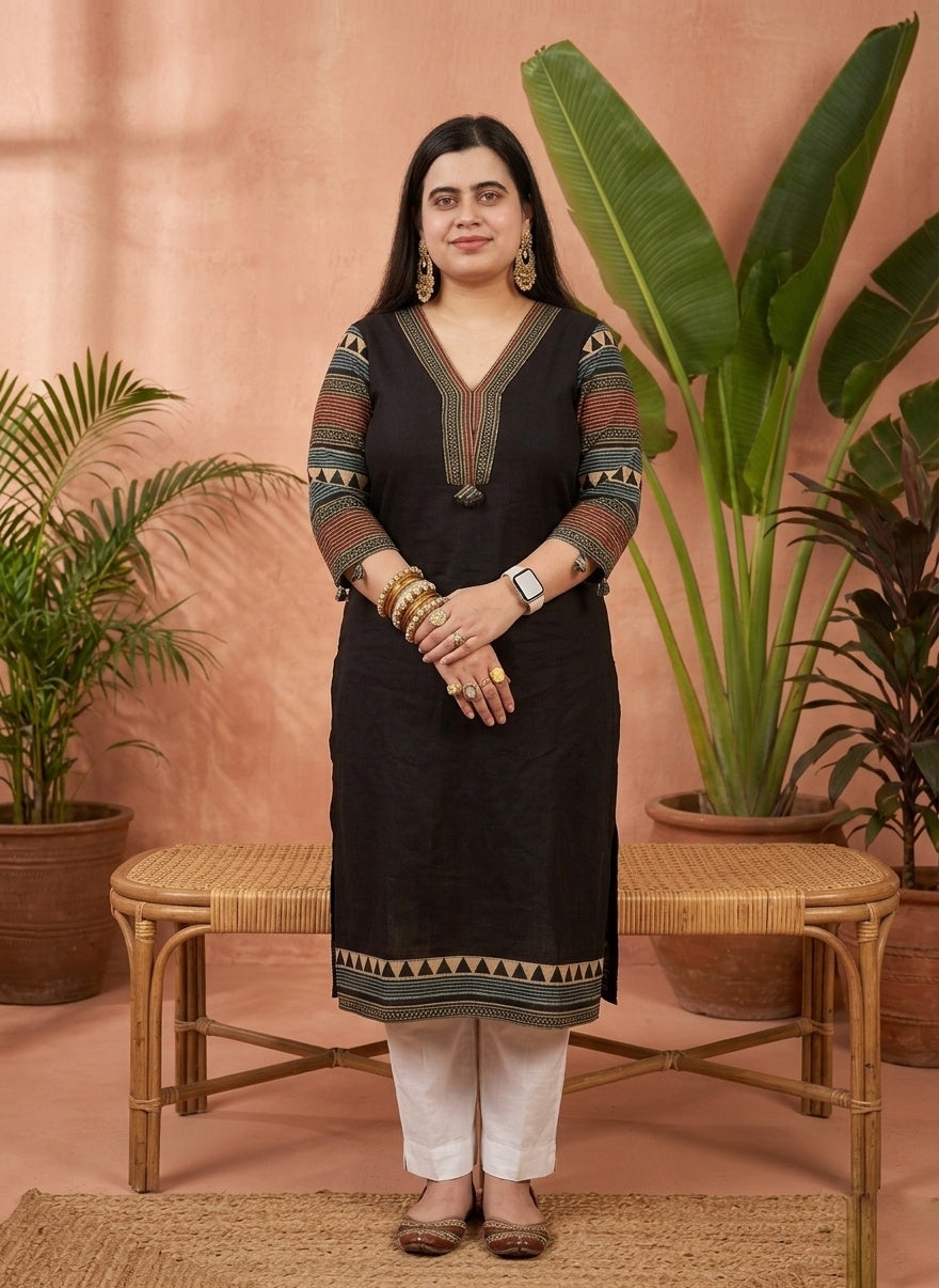 Breathable & Stylish Black Cotton Kurti