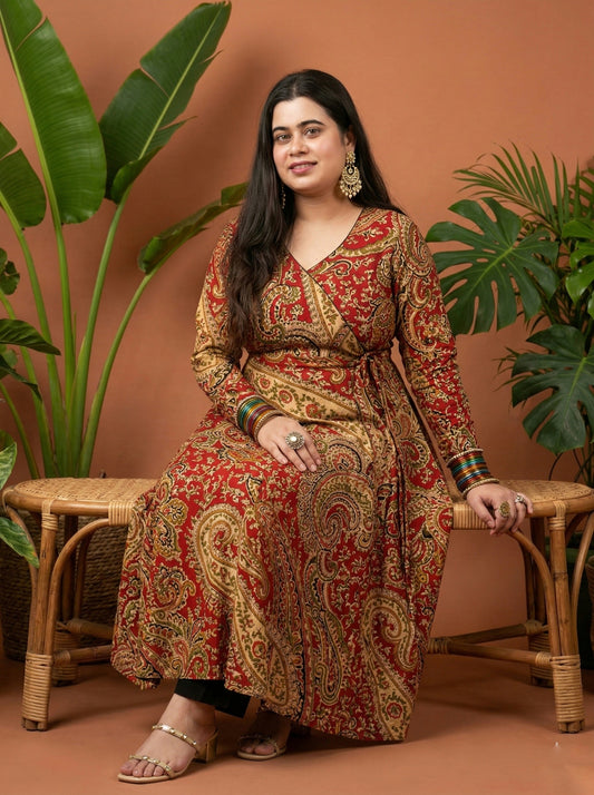 Anarkali cotton kalamkari kurti for perfect for office & daily wear - Red