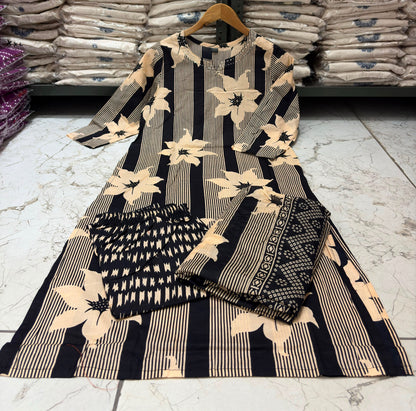 NAZAKAT cotton kurta set with pants & dupatta black