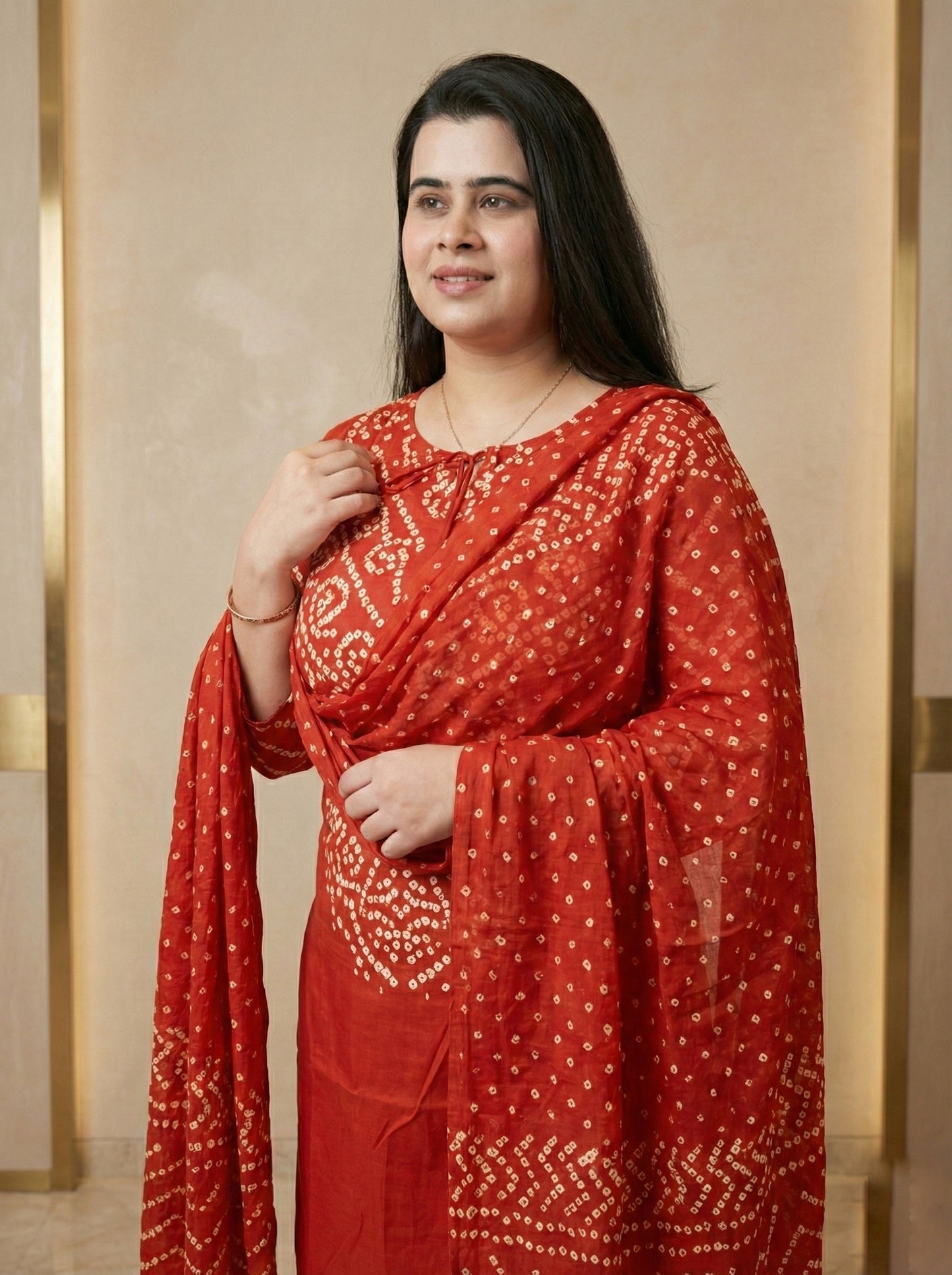 Amayra Cotton Kurta Embroidery Work Kurti Pant And Dupatta -Orange