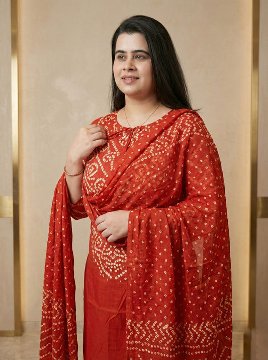 Amayra Cotton Kurta Embroidery Work Kurti Pant And Dupatta -Orange