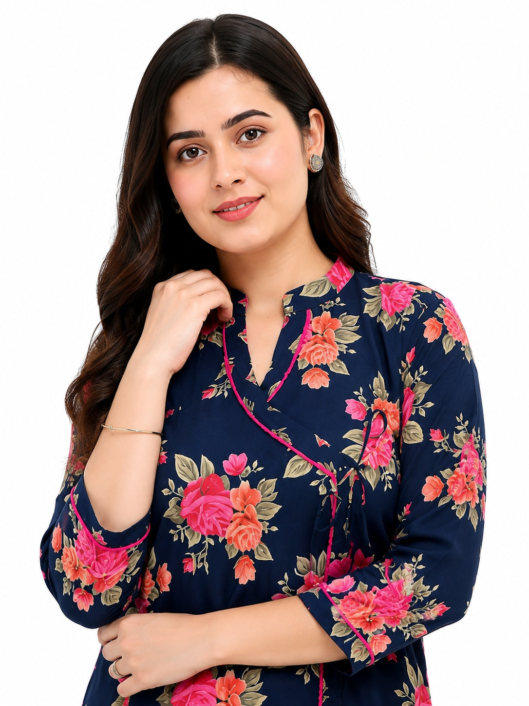 Gulmohar angrakha Cotton kurti for women blue