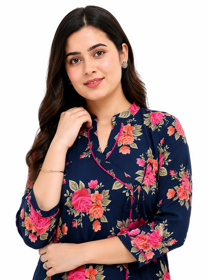 Gulmohar angrakha Cotton kurti for women blue
