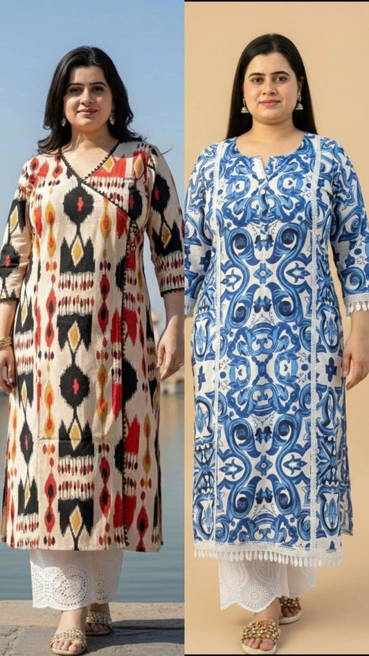 Airy cotton long kurta combo