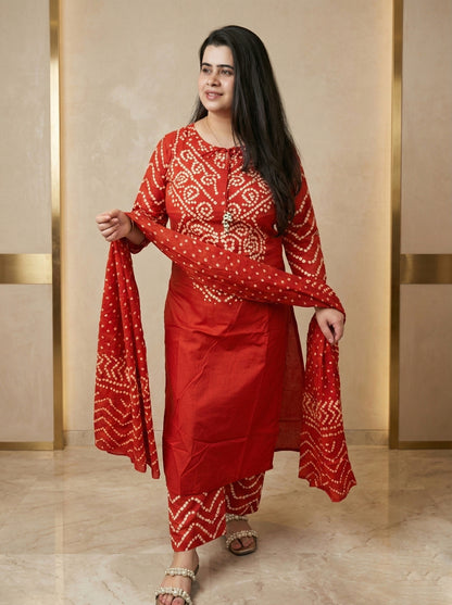 Amayra Cotton Kurta Embroidery Work Kurti Pant And Dupatta -Orange