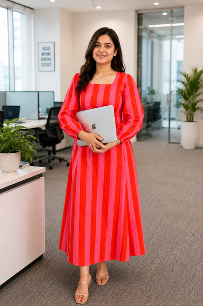 Inayat striped cotton dress for women