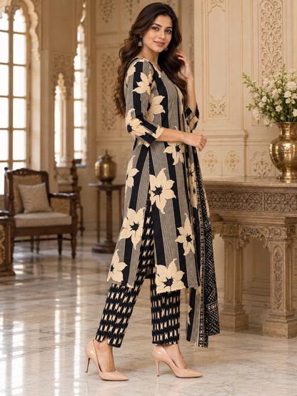 NAZAKAT cotton kurta set with pants & dupatta black