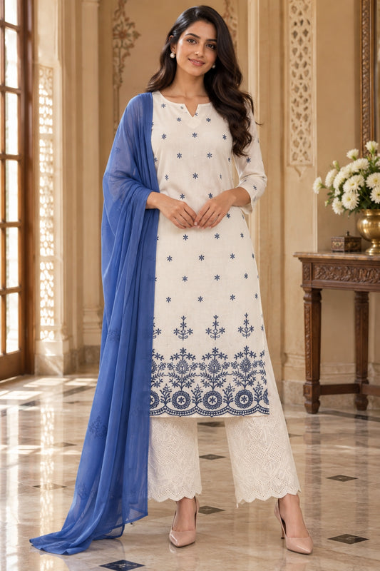 NAZAKAT cotton kurta set with pants & dupatta
