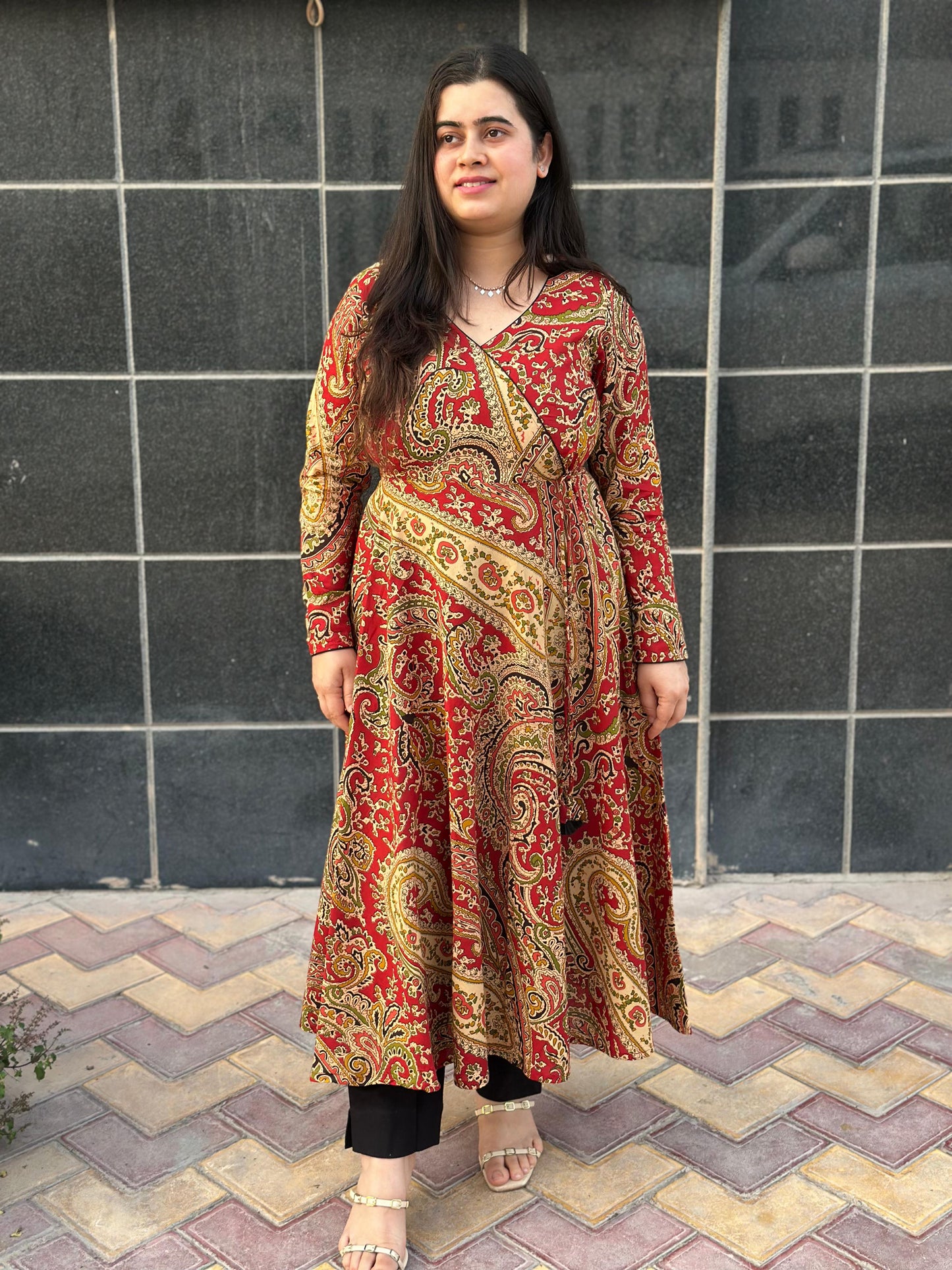 Anarkali cotton kalamkari kurti for perfect for office & daily wear - Red
