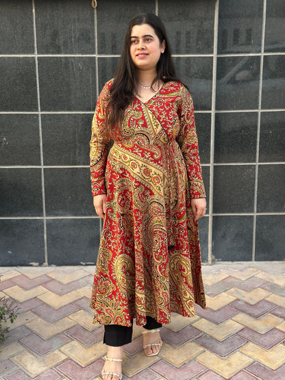 Anarkali cotton kalamkari kurti for perfect for office & daily wear - Red
