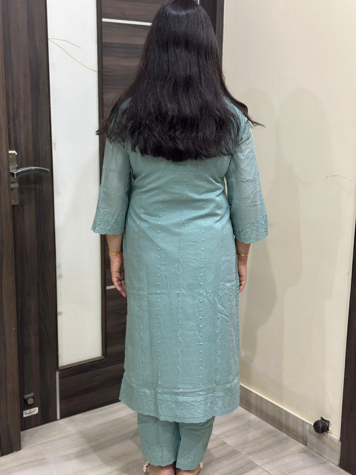 Mehar premium chikankari cotton Kurta & Pant with cotton lining blue