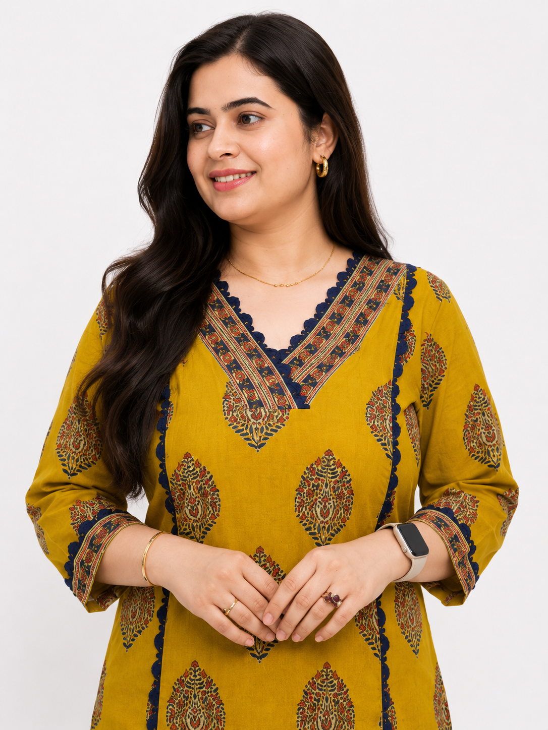 Gulmohar Cotton kurti for women mustard