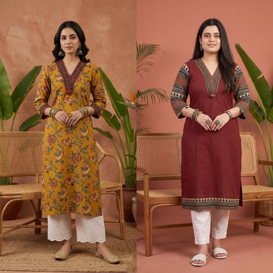 Airy cotton long kurta combo