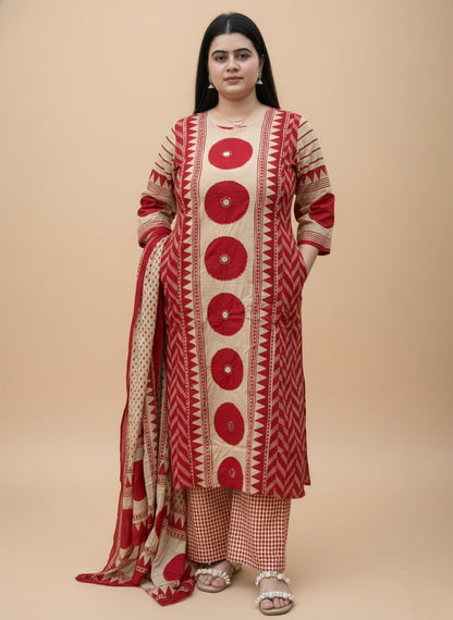 Kiara Cotton kurta Set with dupatta red