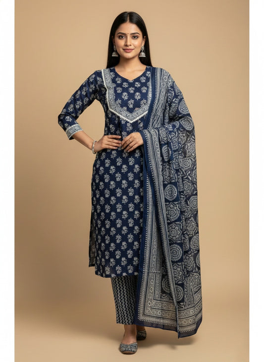 Indigo Print Cotton Suit