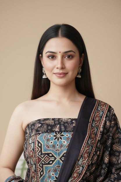 Modal Silk Ajrakh 2 Piece Unstitched Suit