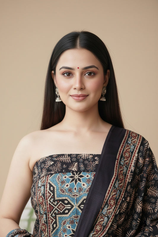 Modal Silk Ajrakh 2 Piece Unstitched Suit