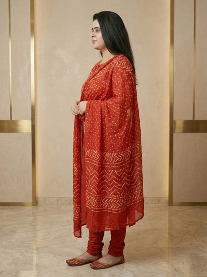 Amayra Cotton Kurta Embroidery Work Kurti Pant And Dupatta -Orange