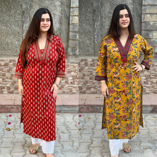 Airy cotton long kurta combo - Vijay Laxmi