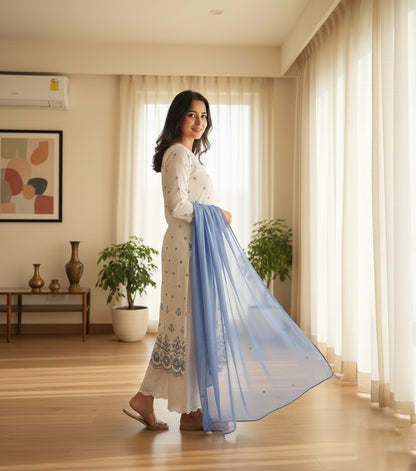 Kiara Cotton Kurta Embroidery Work Kurti Pant And Dupatta