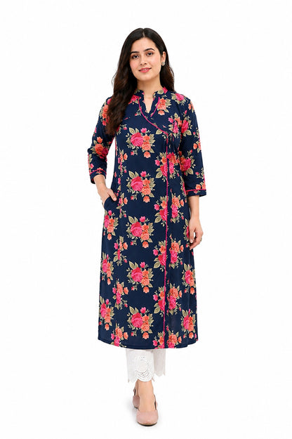 Gulmohar angrakha Cotton kurti for women blue
