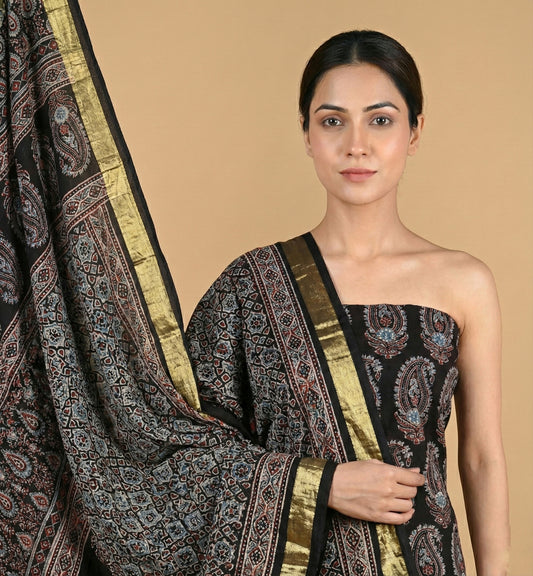 Modal Silk Ajrakh 2 Piece Unstitched Suit