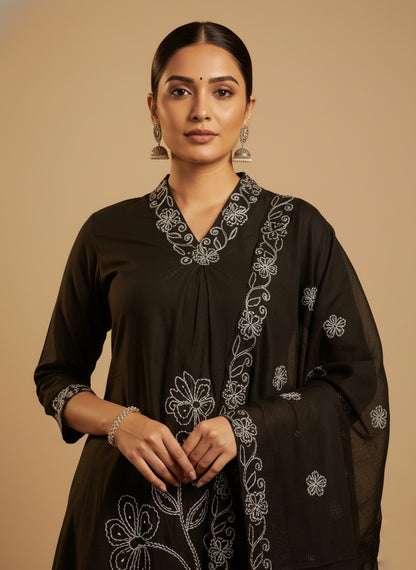 Cotton Kurta Set Black