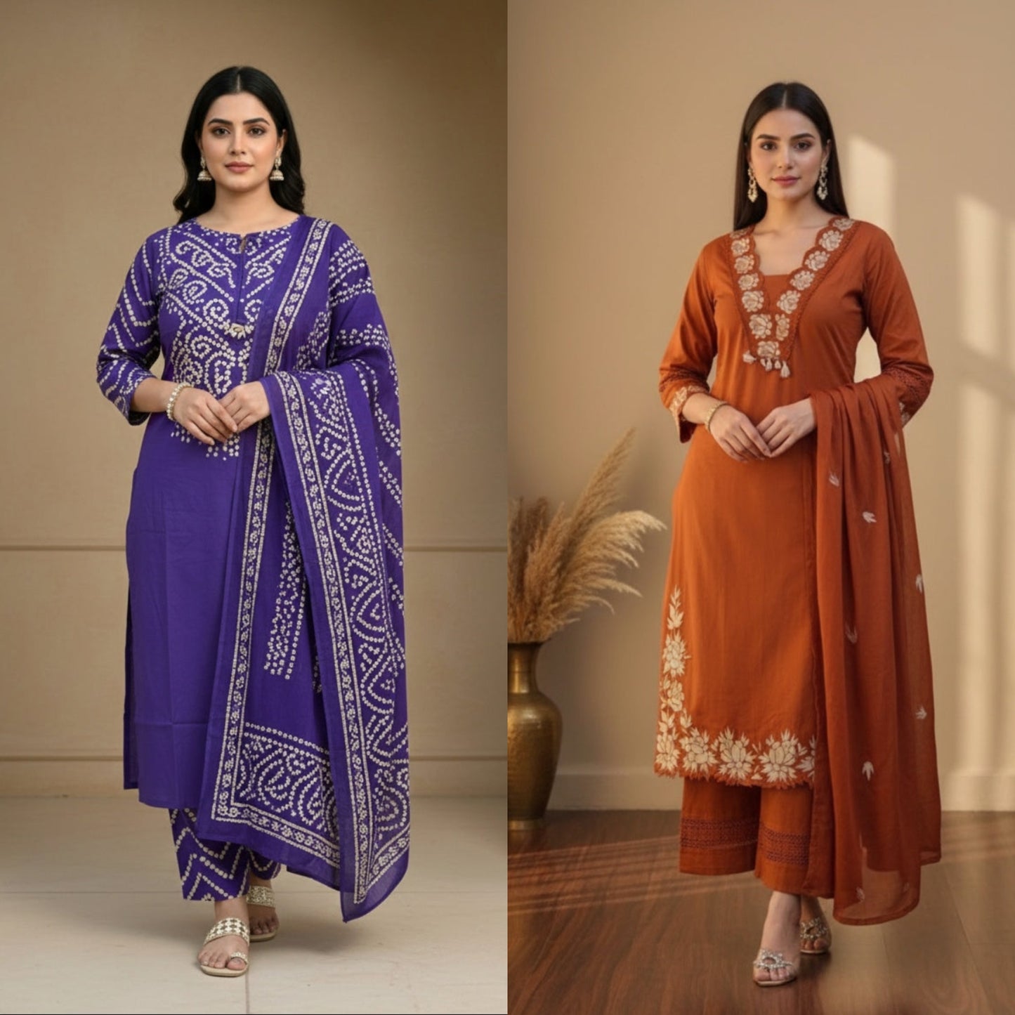 Suit set combo of two purple and orange