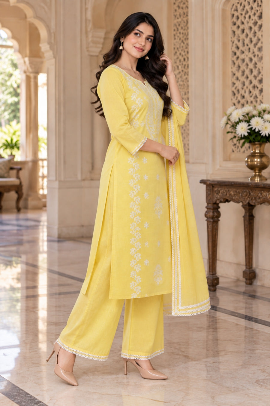NAZAKAT cotton kurta set with plazo pants & dupatta
