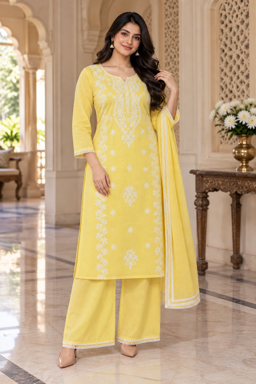NAZAKAT cotton kurta set with plazo pants & dupatta