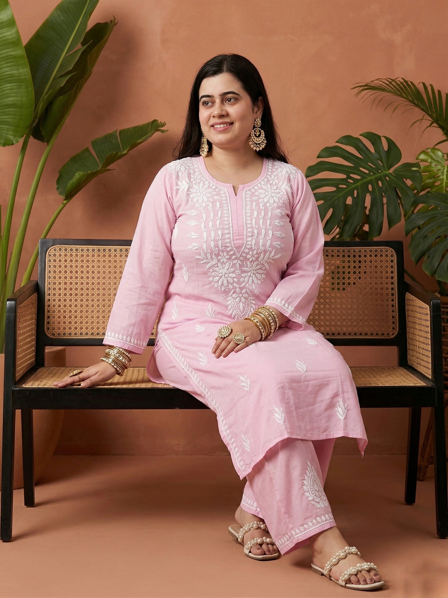 Modal chikankari kurta Set