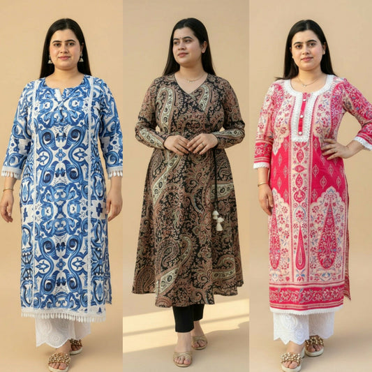 Airy Cotton Long Kurti Combo of three