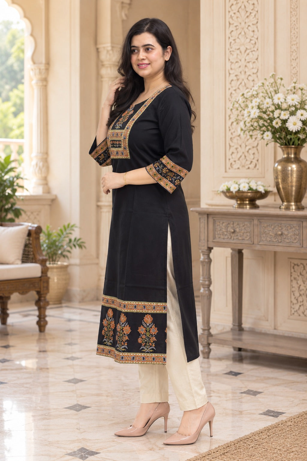 Ada pure cotton flex kurti for women black