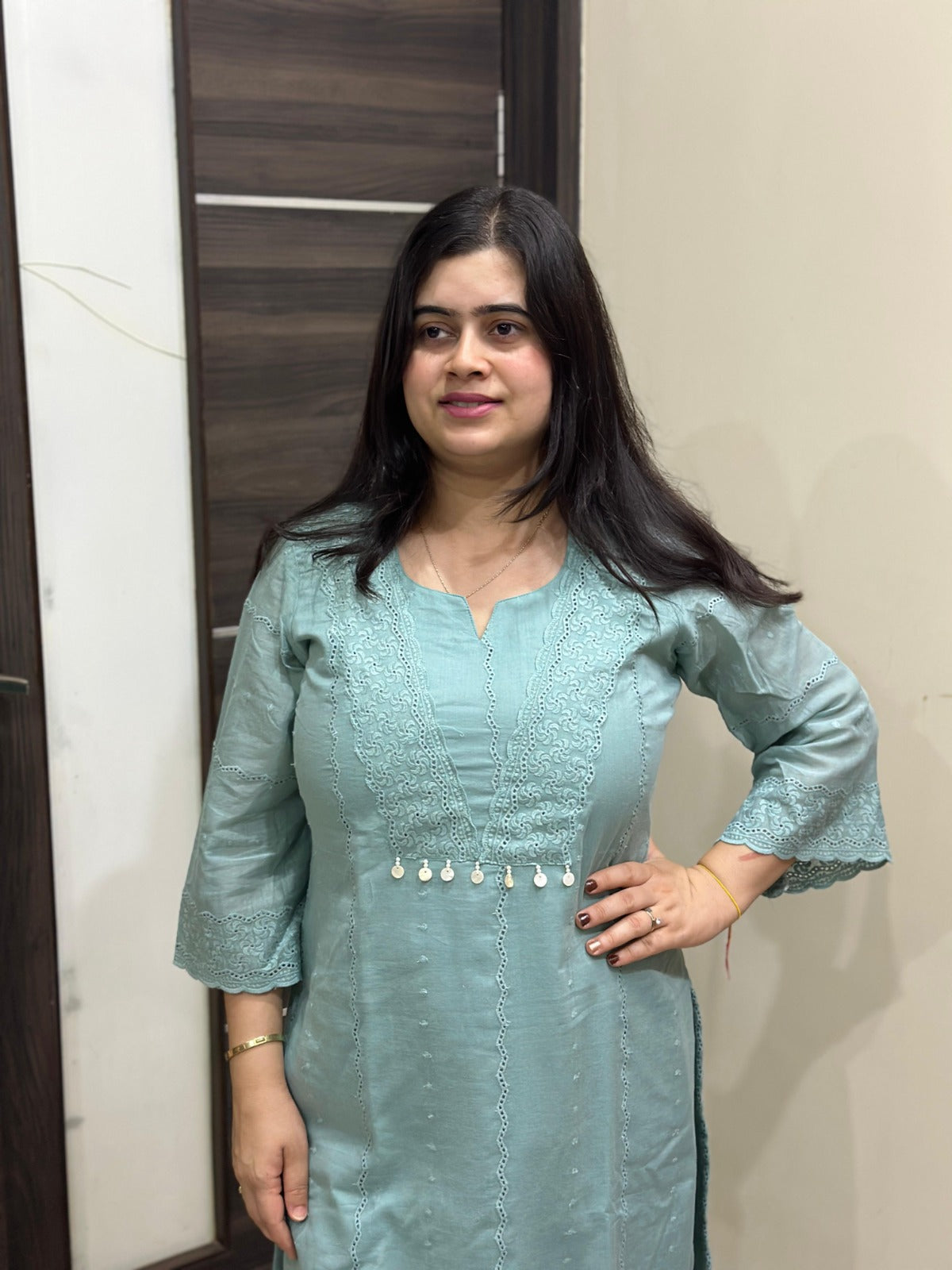 Mehar premium chikankari cotton Kurta & Pant with cotton lining blue
