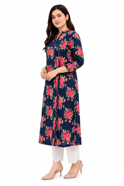 Gulmohar angrakha Cotton kurti for women blue