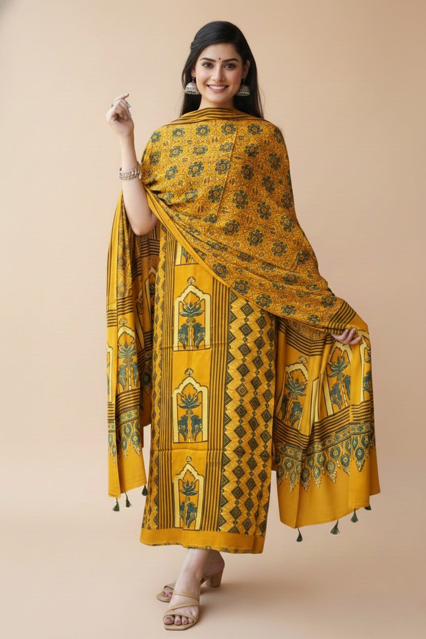 Modal Silk Ajrakh 2 Piece Unstitched Suit