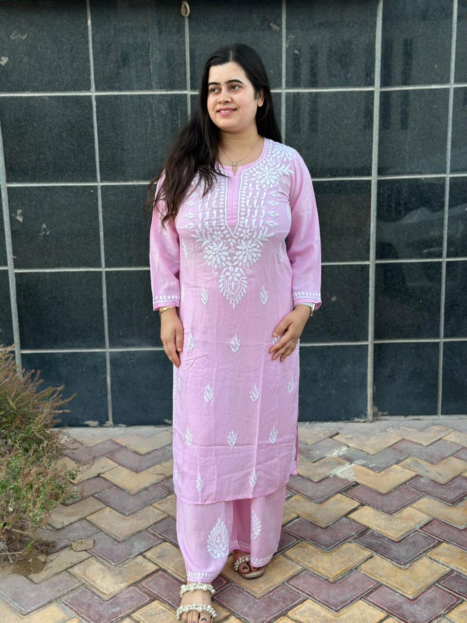 Modal chikankari kurta Set