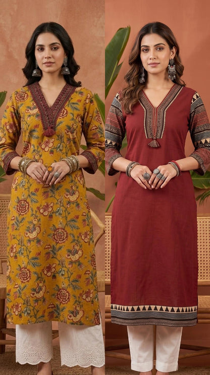 Airy cotton long kurta combo