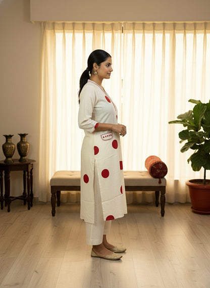 Polka Dot Cotton Kurta Set