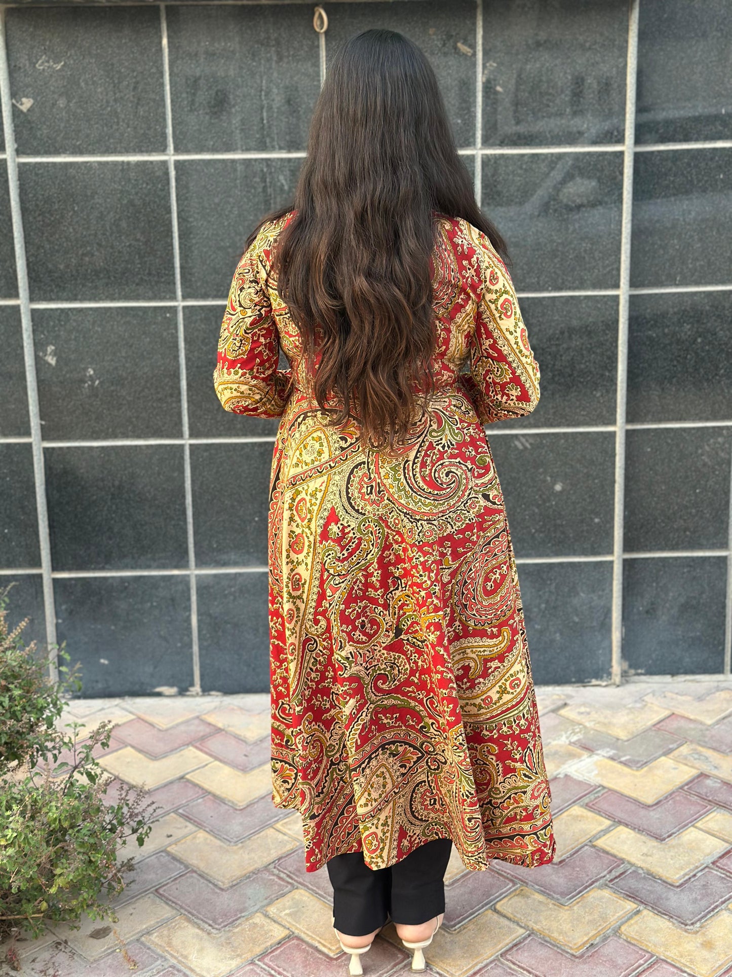 Anarkali cotton kalamkari kurti for perfect for office & daily wear - Red