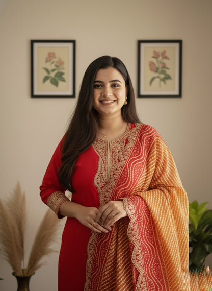 Soft Dola Silk Suit For Women Red