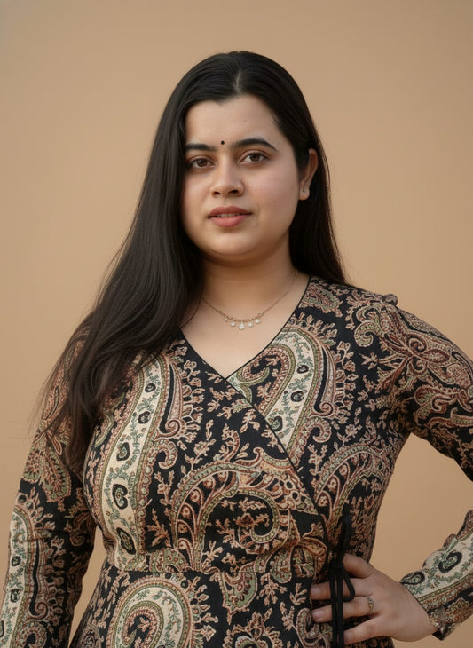 Anarkali cotton kalamkari kurti for perfect for office & daily wear - Black